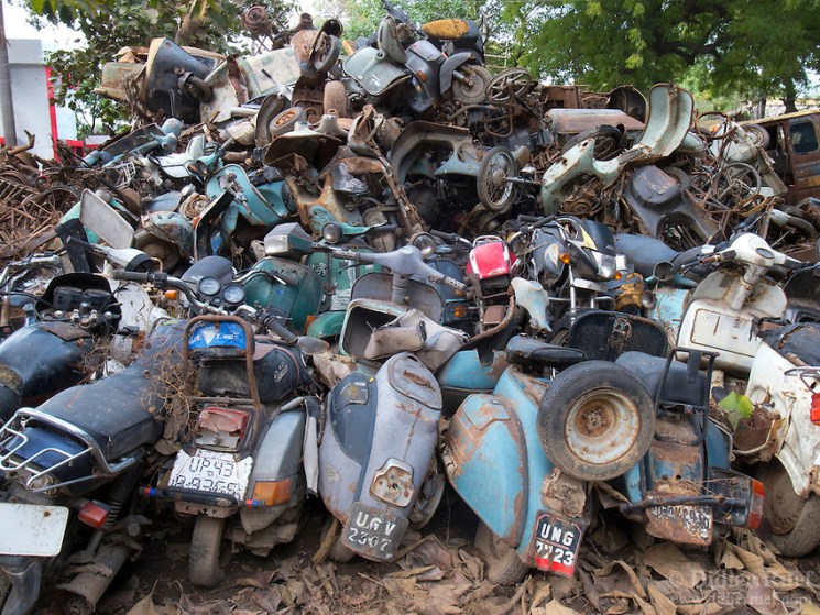 India. Scrapyard. Pollution. Environment. Vespa. Scooter. Ecology.