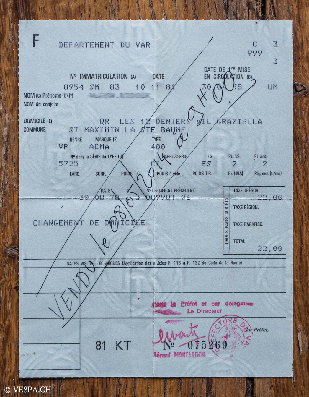 Vespa ACMA 400, 1958, O-Lack, Erstserie, www.VE8PA.CH-1-2