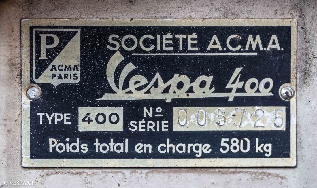 Vespa ACMA 400, 1958, O-Lack, Erstserie, www.VE8PA.CH-33